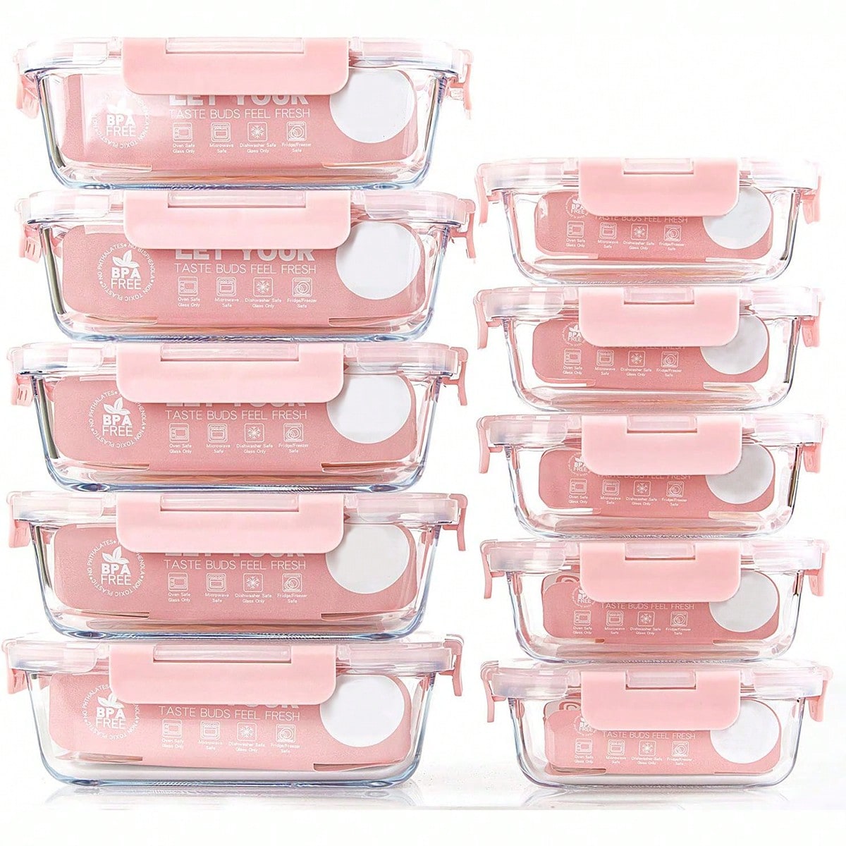 Food Storage Cupboard - 10 Pack Glass Meal Prep Containers,