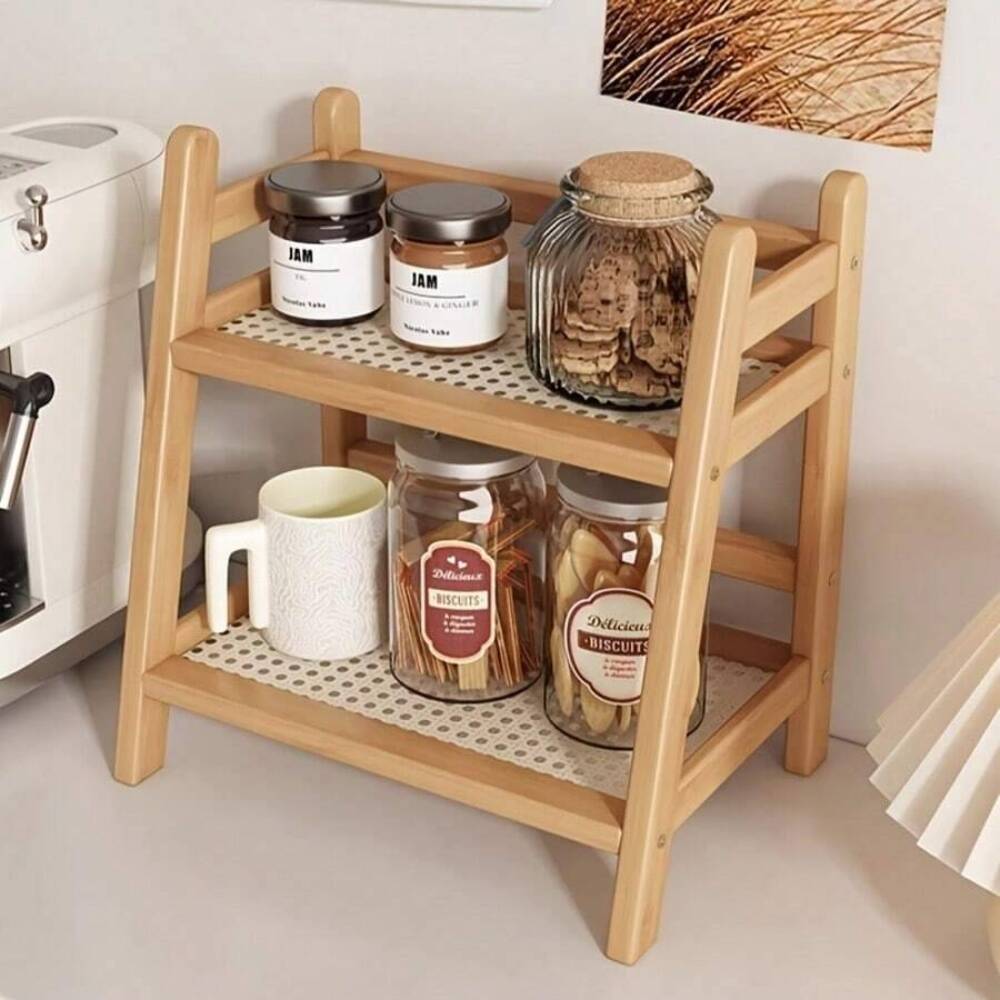Food Storage Shelving - 2-Tier Bamboo Countertop Storage Rack, Wooden