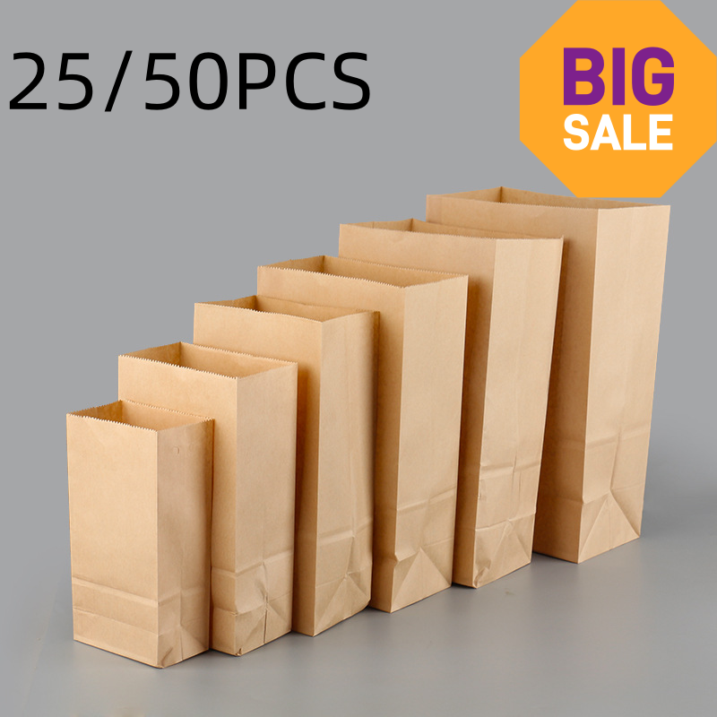25/50pcs Brown Kraft Paper Bag - đánh giá và giá Food Storage Plant