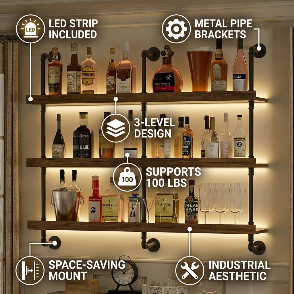 Wall Mounted Wine Rack With LE - đánh giá và giá Food Storage Shelving
